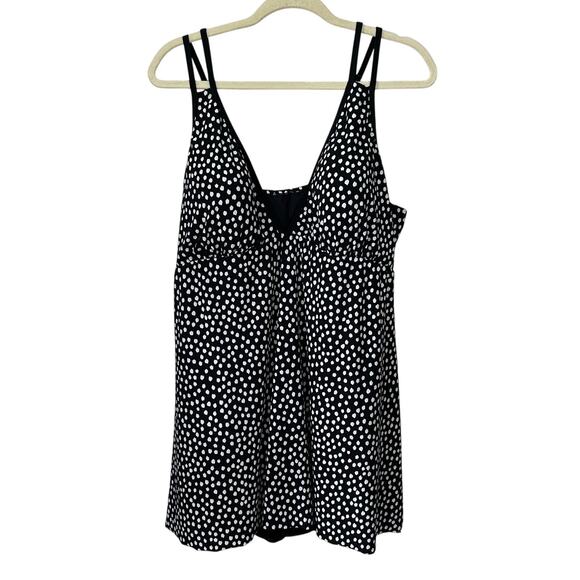Trimshaper One Piece‎ Swimsuit Polka Dot Black White Skirt Bottom Womens 24W - Picture 2 of 10